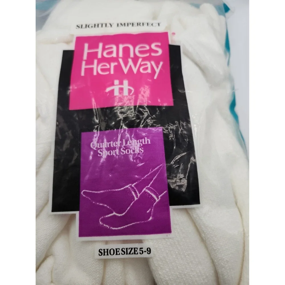 Vintage Women's Socks Hanes Her Way Cushion Quarter Sport 6 Pairs 1994 Size 9-11